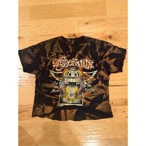 Aerosmith Bleach Tie Dye Cropped Graphic Band Tee Black Vintage Style